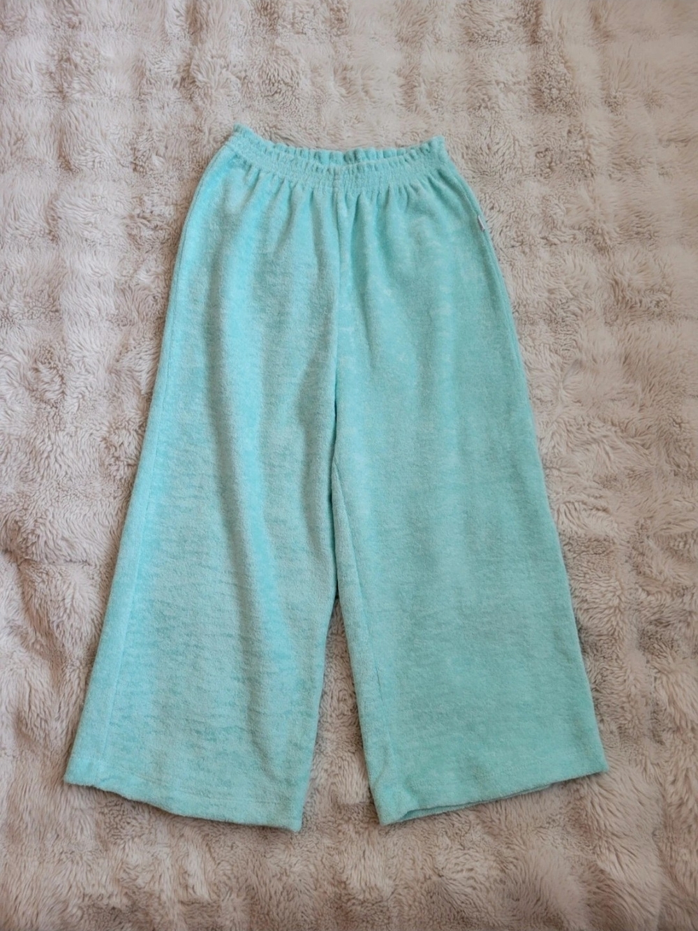 Ruffle Butts Wide-Leg Terry Joggers in Aqua